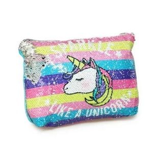 Reversible Sequin & Plush Kids' Pouch, Unicorn